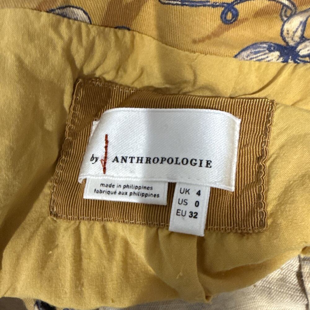 ANTHROPOLOGIE Tie Back Dress Boho Cap Yellow Blue Floral Open Back Mini Size 0 - Picture 10 of 14